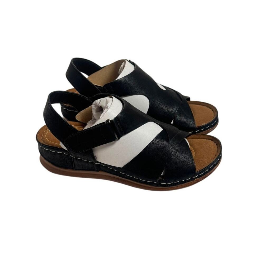 Easy Street Lani Women's Black Strappy Comfort Sandals Wide Width W Size 9